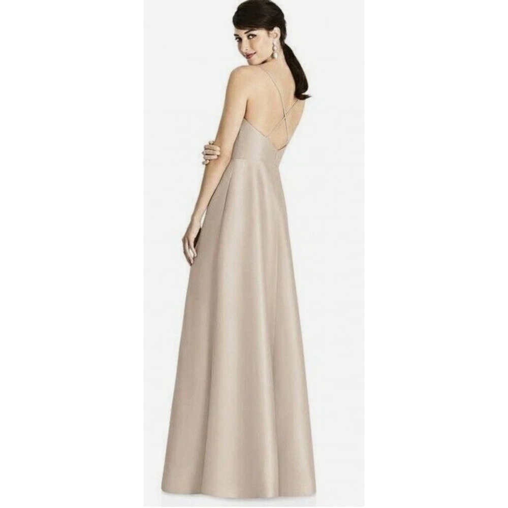 NWT Alfred Sung Champagne V Neck Spaghetti Strap Formal‎ Maxi Gown Size 4R
